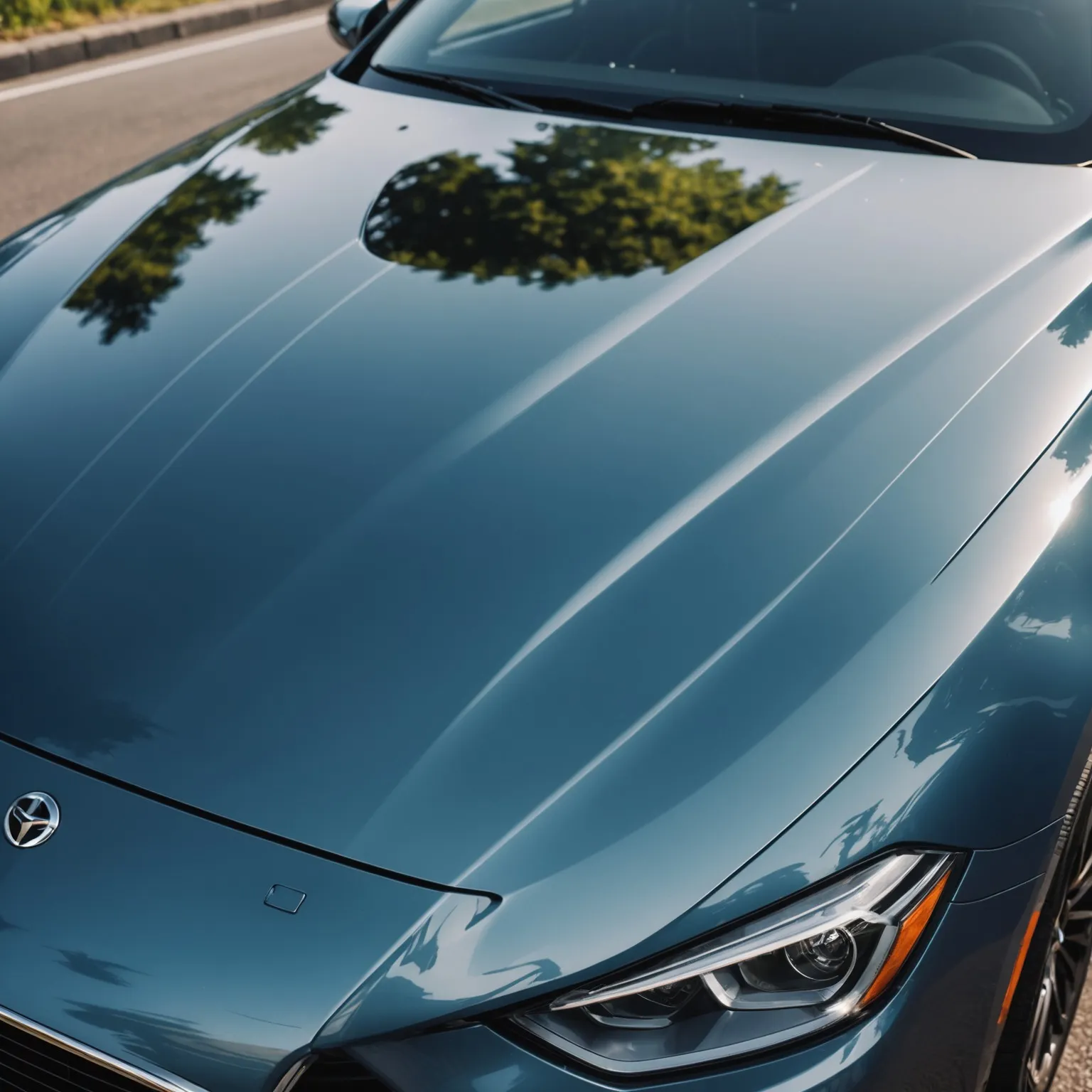 A blue sports car parked on the side of the road.